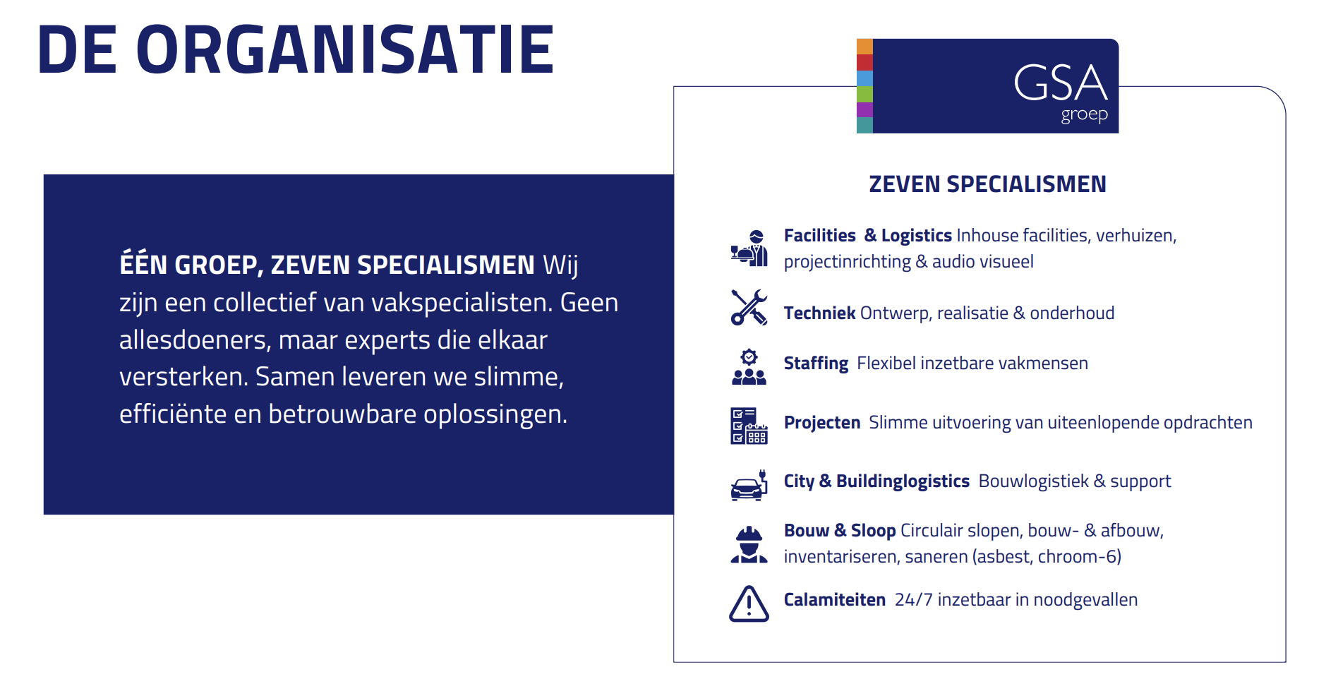 GSA Groep organogram - Eén groep met zeven specialismen waaronder GPG